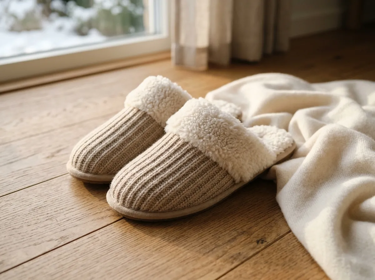 Pair of Wattoes Cordless Heated Slippers with ribbed knit upper and plush sherpa lining